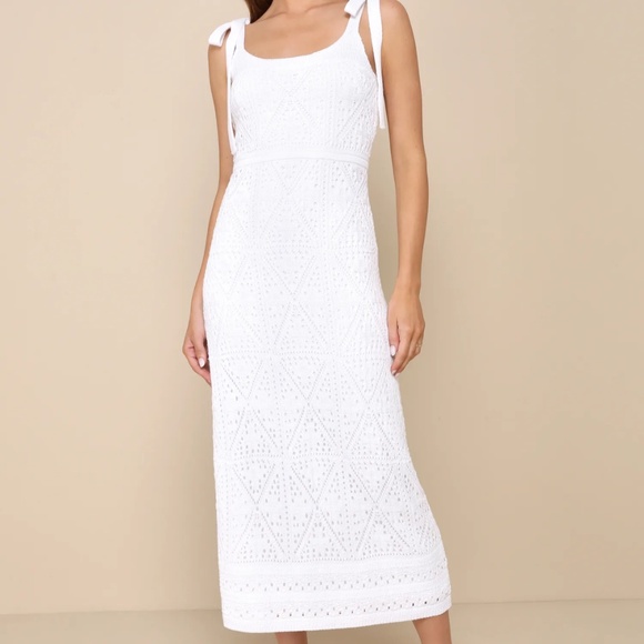 Lulus Dresses & Skirts - Lulus Adorable Darling White Crochet Tie-strap Midi Dress - Size L